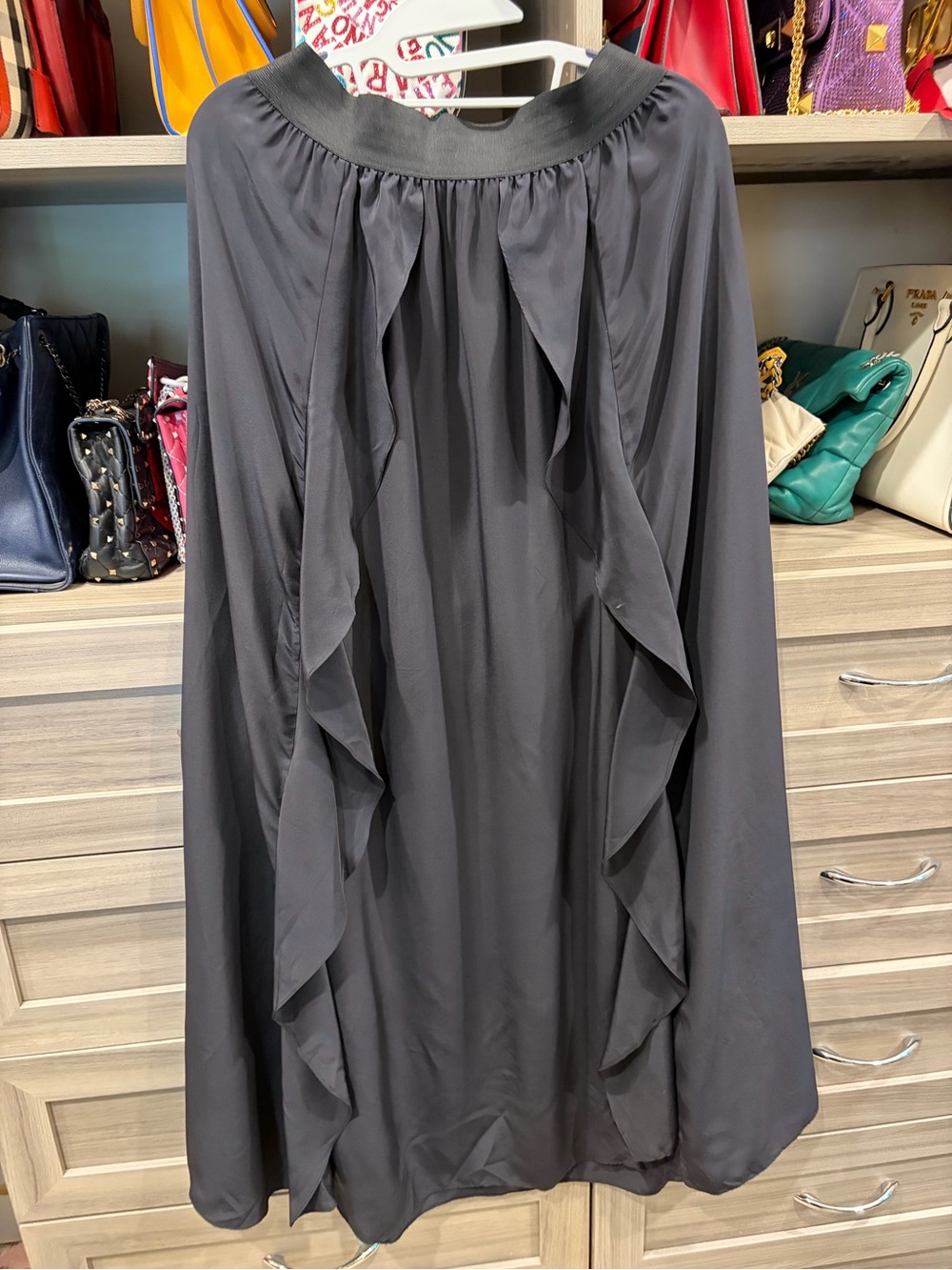 BCBGMaxAzria Charcoal Gray A-Line Ruffle Midi Skirt